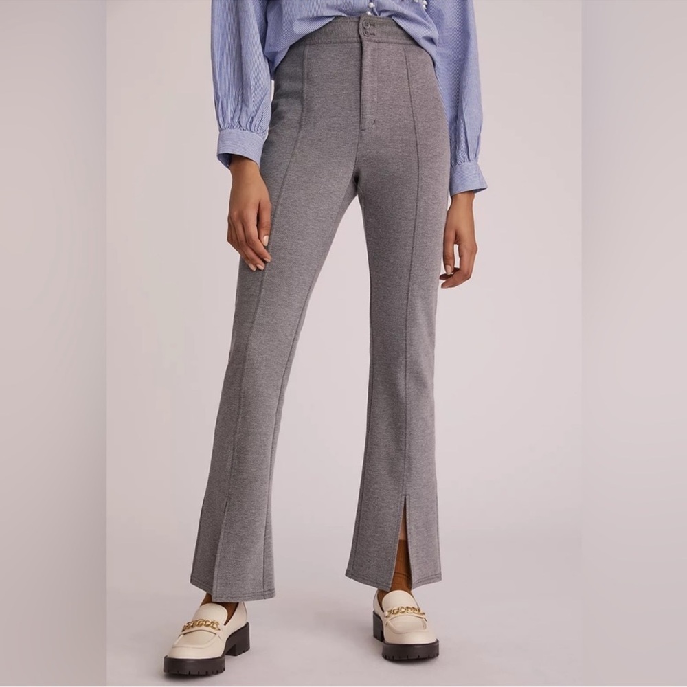 Anthropologie Maeve Seamed Flare Pants Gray Tweed Size 10 Preppy Fall Front Slit